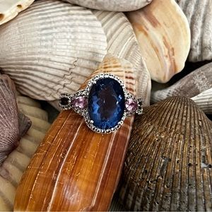 Colleen Lopez Sterling Silver  fluorite, pink sapphire & white topaz ring